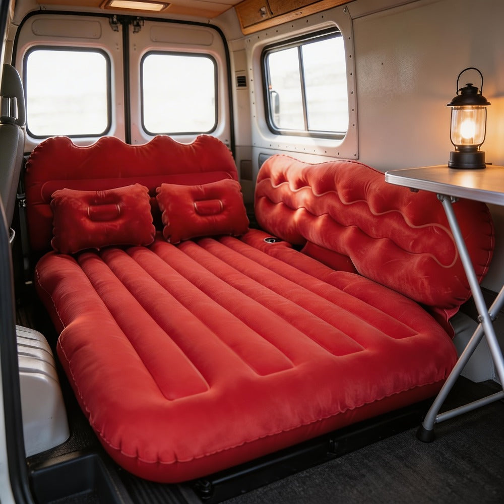 Inflatable Car Bed Plush Folding Design with Storage Bag & Tool Kit Soft Skin-Friendly Comfortable Outdoor Car Air Mattress for Camping