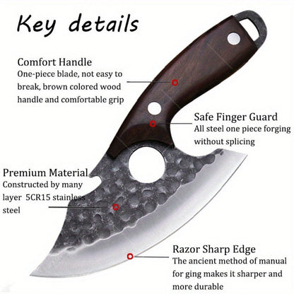Kitchen Knife Set by WXYCOO, 3- or 4-Piece 5Cr15MoV Steel Hammered Blades with Curved Wood Handles
