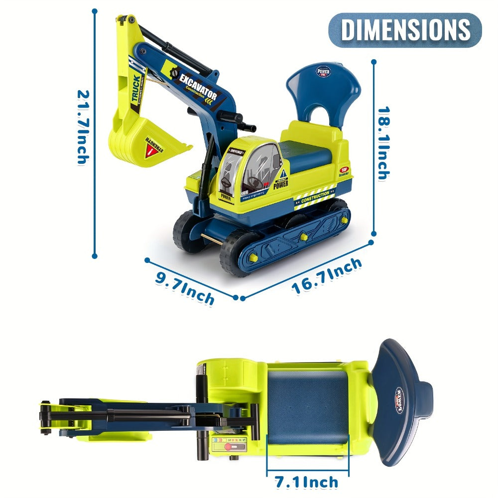 Kids Ride On Excavator Toy Large Beach Sand Digger with Working Scoop Arm, Outdoor Engineering Construction Toy for Toddlers Ages 2-6