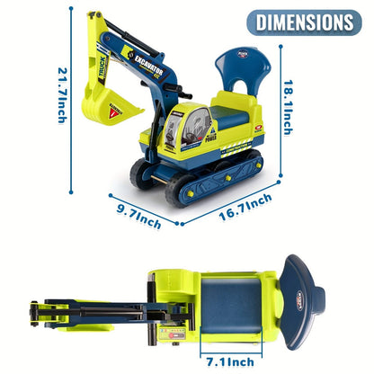 Kids Ride On Excavator Toy Large Beach Sand Digger with Working Scoop Arm, Outdoor Engineering Construction Toy for Toddlers Ages 2-6
