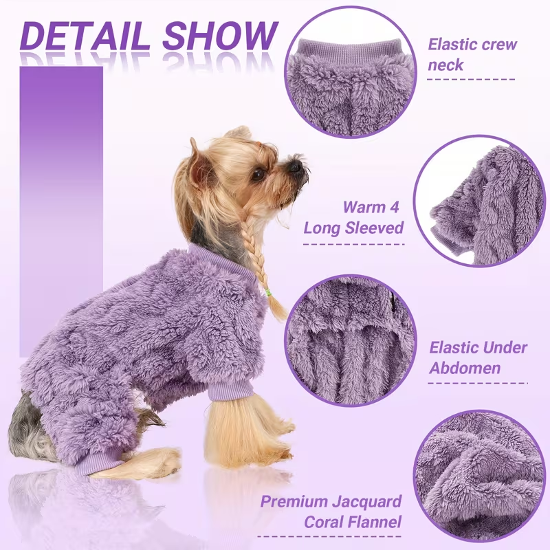 Dog Fleece Jumpsuit 4-Leg Onesie Sweater for Small Dogs & Cats 1-15lbs, Warm Pullover Pet Clothes Fall Winter Pajamas for Chihuahua Yorkie