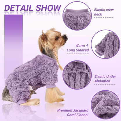 Dog Fleece Jumpsuit 4-Leg Onesie Sweater for Small Dogs & Cats 1-15lbs, Warm Pullover Pet Clothes Fall Winter Pajamas for Chihuahua Yorkie