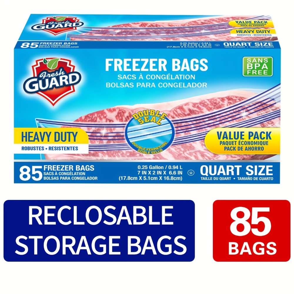 Food Storage Bag Kitchen Organizer 85-Piece 0.25-Gallon Resealable Pack for Pantry and Refrigerator Storage