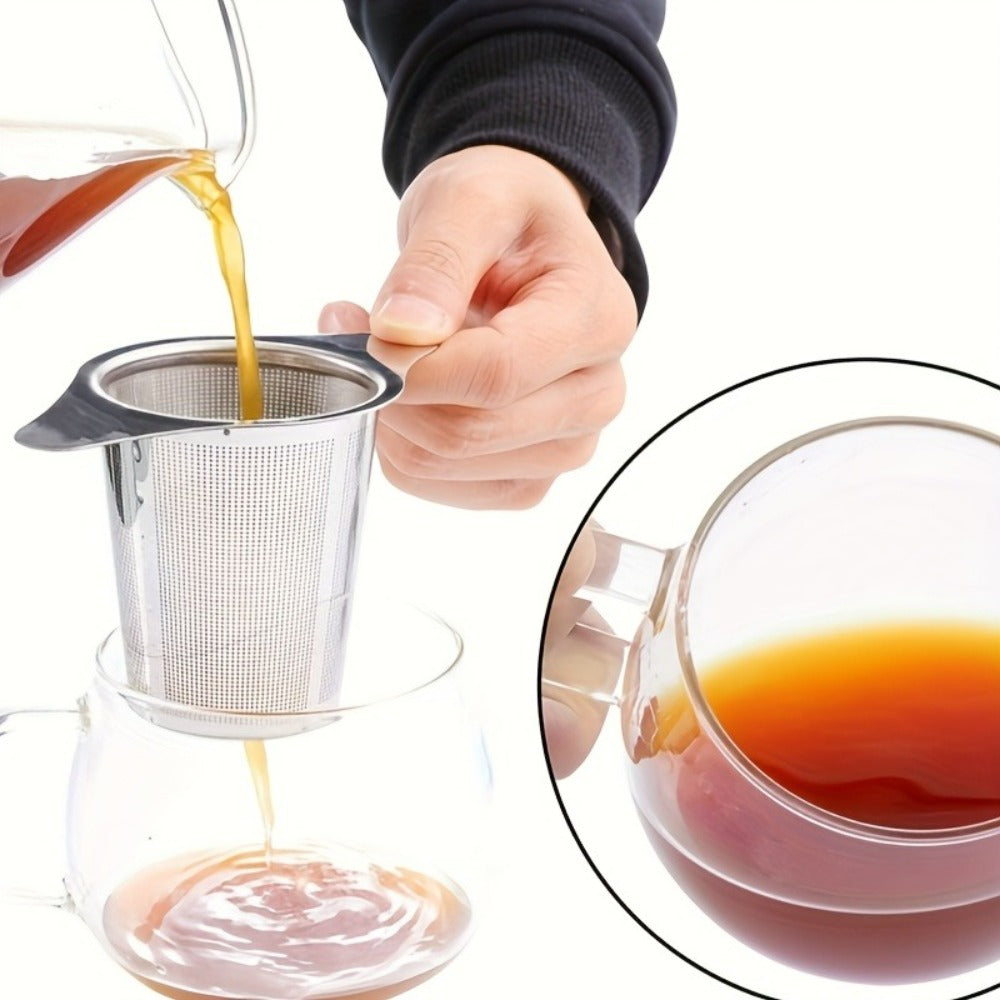 Stainless Steel Tea Strainer Set of 4 with Lid, Fine Mesh Tea Infuser with Dual Handles for Loose Leaf Tea