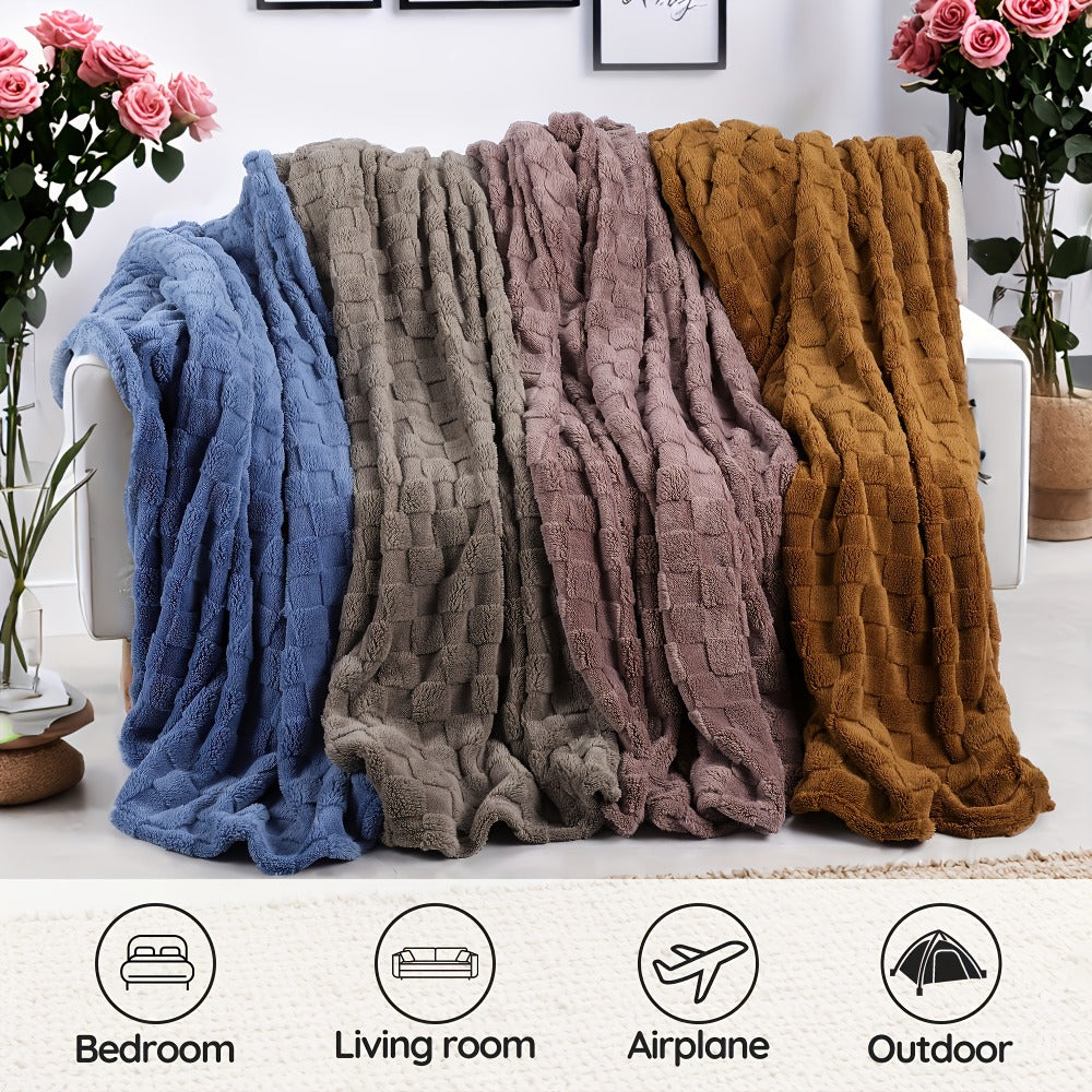 Textured Flannel Blanket in Rhinestone, Wheat-Ear, Checker and Solid Styles with Throw or Queen Options