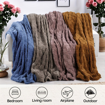 Textured Flannel Blanket in Rhinestone, Wheat-Ear, Checker and Solid Styles with Throw or Queen Options