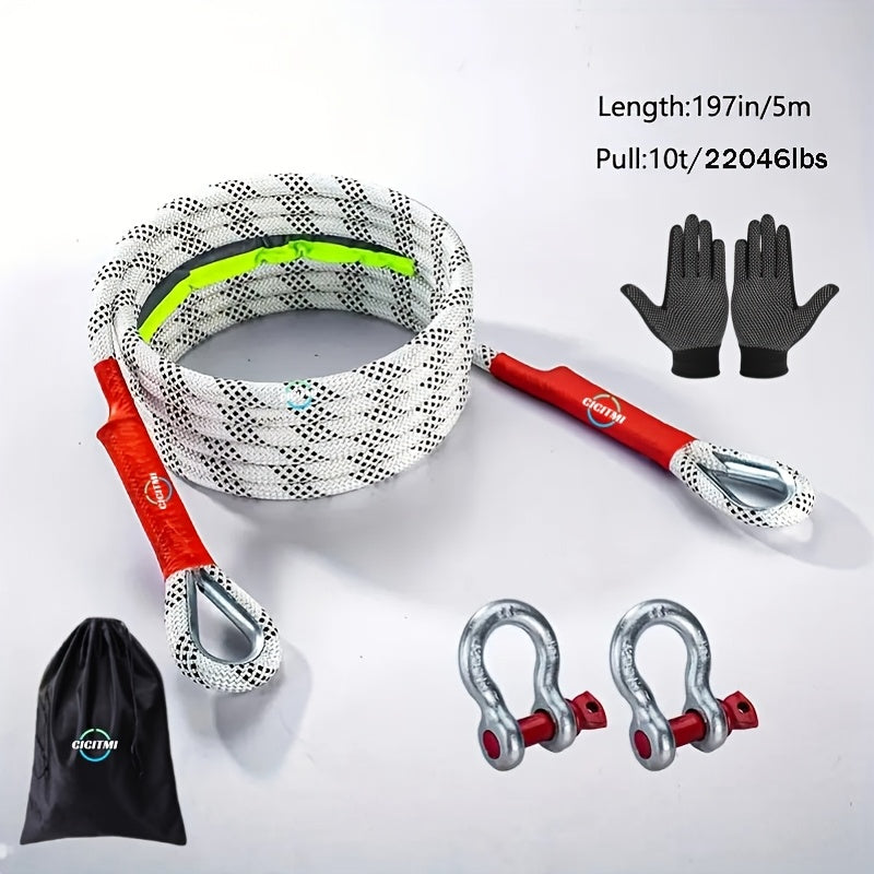 Heavy Duty Tow Rope & Hook Set 16FT – Off-Road Recovery Tow Strap with 2 Steel U-Hooks for SUV, Truck & 4x4 Vehicle Rescue