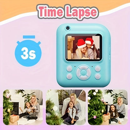 Instant Print Digital Camera for Kids Ages 3-12, 1080P, 2.4" Screen, 3 Rolls Print Paper & 32GB Card Included