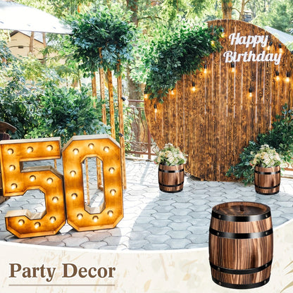 Wooden Barrel Vases Set of 2 for Rustic Wedding Centerpieces & Vintage Floral Arrangements – 8x6.5 Inch Wood Barrel Flower Vase
