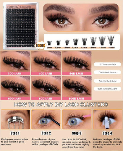 D-Curl Lash Extensions Tray with 272 Pre-Grouped 100D Thick Clusters in Mixed 8-16mm Lengths