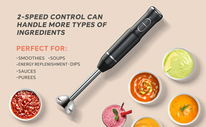 400W Immersion Blender with Two-Button Control, Detachable Shaft and 38 cm Black Handheld Body