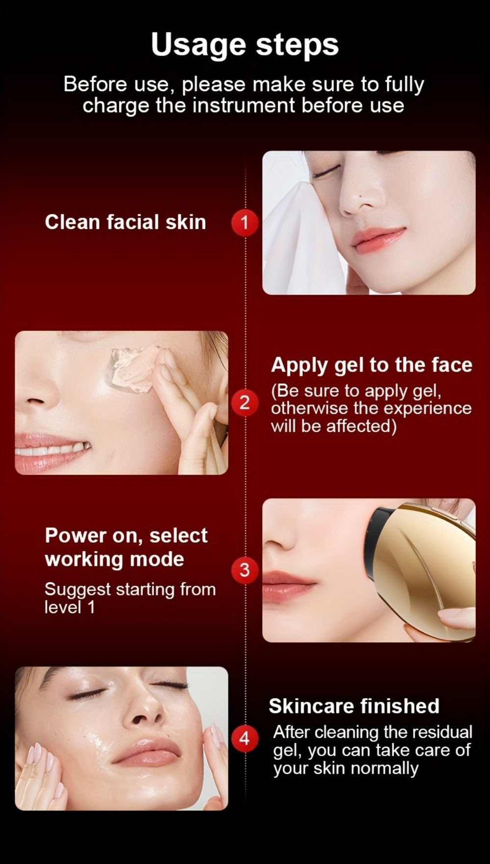 EMS Face Massager, 3-in-1 LED Light Therapy, Heat & EMS, USB Rechargeable Portable Facial Beauty Device for