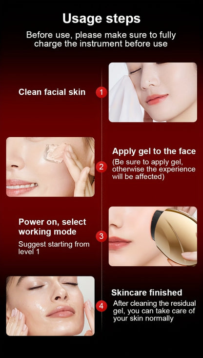 EMS Face Massager, 3-in-1 LED Light Therapy, Heat & EMS, USB Rechargeable Portable Facial Beauty Device for
