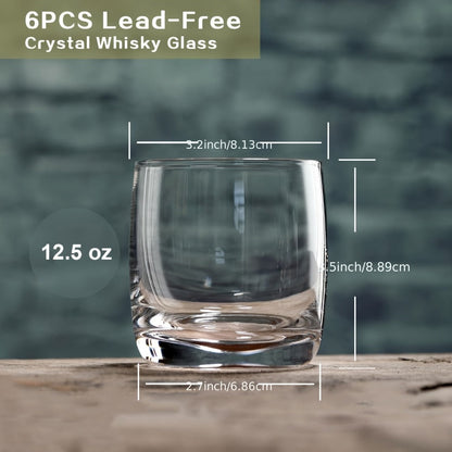 Crystal Rocks Glasses Set of 6, 10.5oz Premium Whiskey Tumbler, Clear Bourbon Scotch Cocktail Drinking Glasses