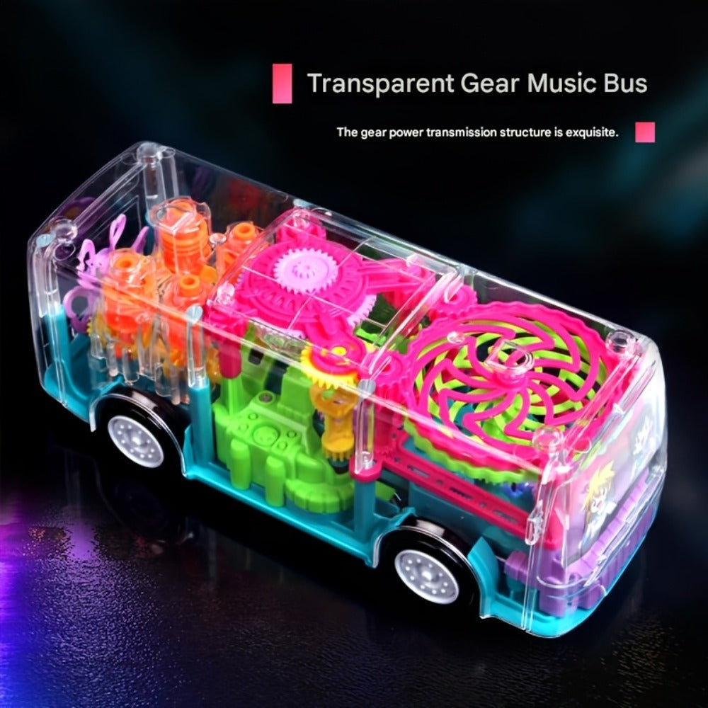 LED Light Up Transparent School Bus Toy with Colorful Flashing Lights, Toddler Toy for Boys & Girls Ages 2+