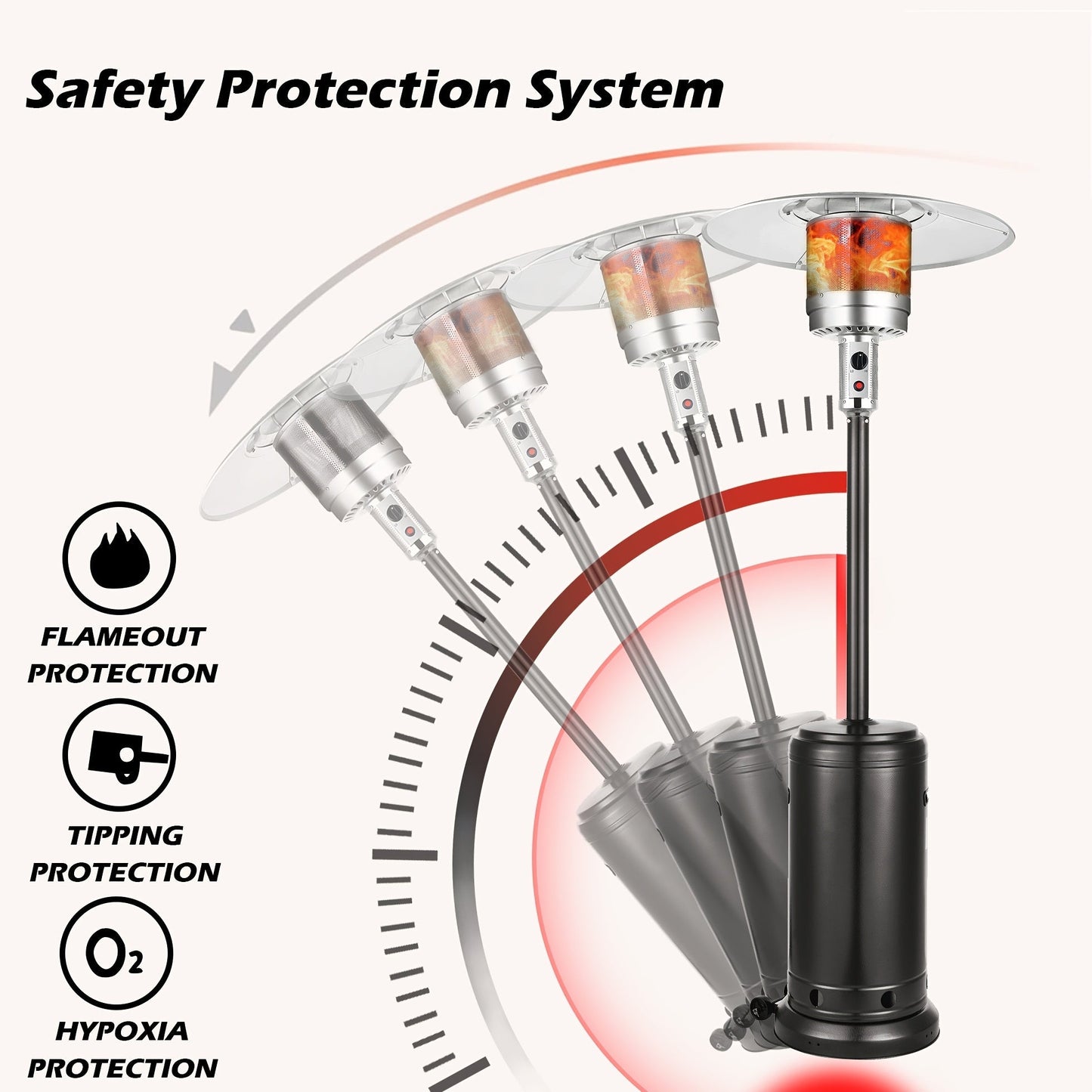Propane Patio Heater 47000 BTU Outdoor Standing Heater with Wheels, 18-Foot Heating Radius, Fast Heat in 1 Min