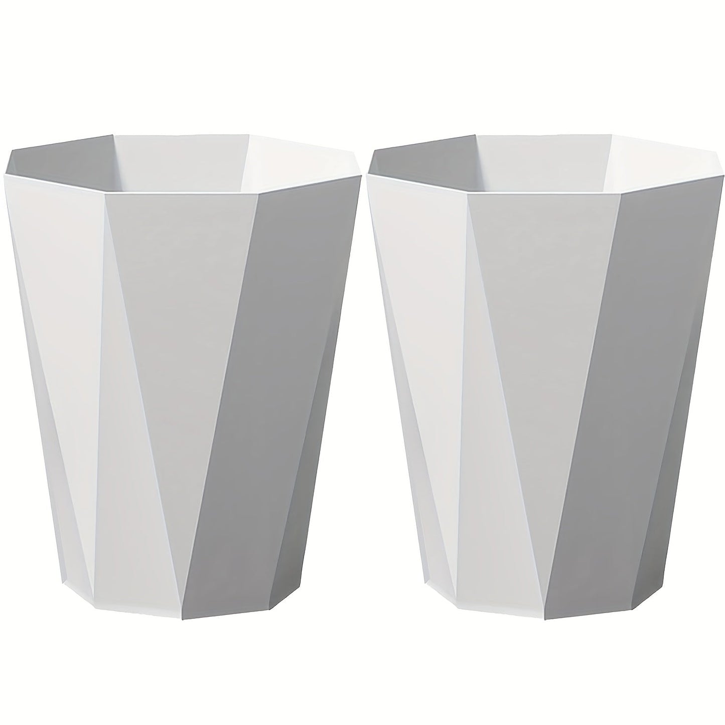 Trash Can 2 Pack Nordic Octagonal Wastebasket – Small Open Top Geometric Plastic Waste Bin with Brushed Finish for Bathroom
