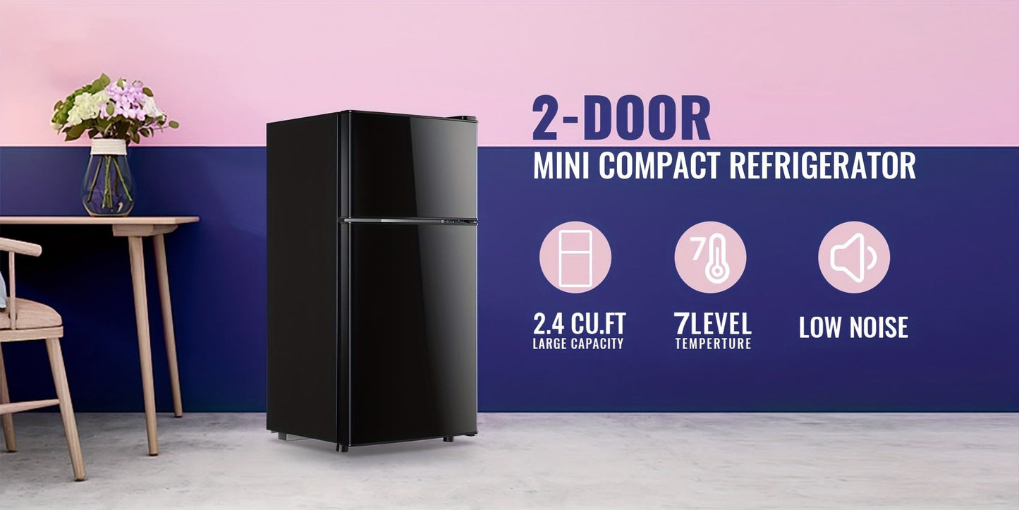 Mini Refrigerator with Freezer, 2.4 Cu Ft Double Door Small Fridge with Removable Shelves & Adjustable Feet