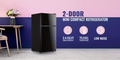 Mini Refrigerator with Freezer, 2.4 Cu Ft Double Door Small Fridge with Removable Shelves & Adjustable Feet