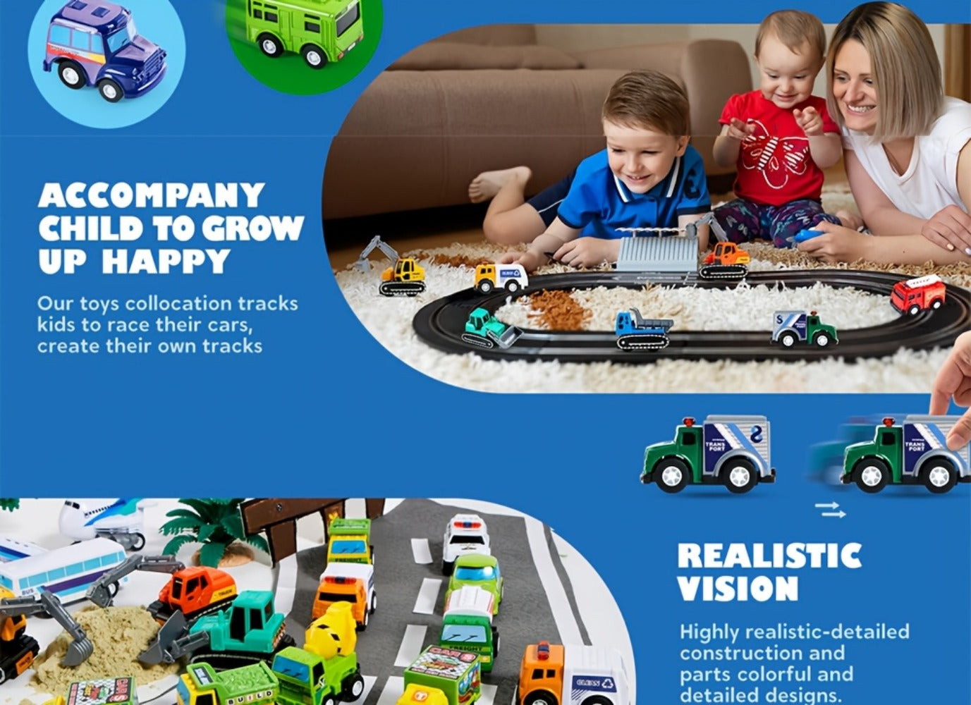 25PCS Pull Back Cars & Trucks Toy Vehicle Set for Kids, Fire Truck, Police Car, School Bus & More