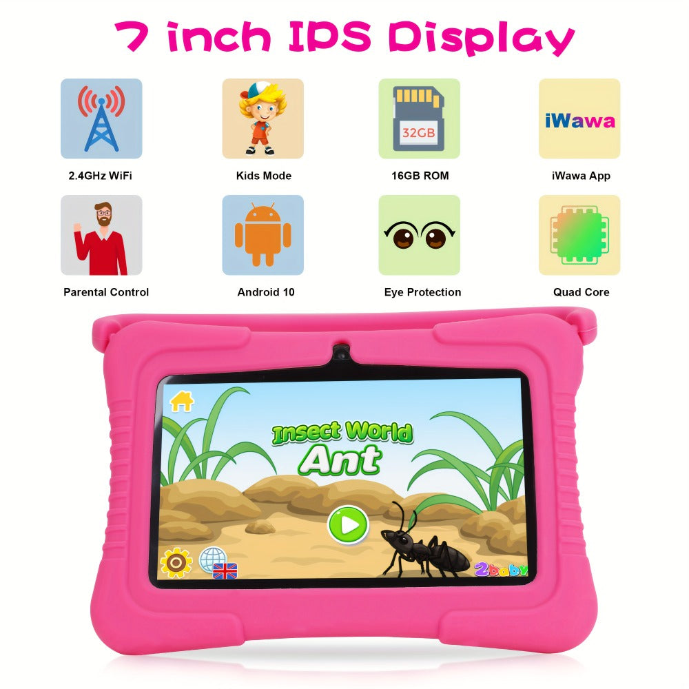 Kids Tablet 7 Inch Veidoo Android WiFi Eye Protection Screen Dual Camera Parental Control Educational Games Drop-Proof Silicone Cover 1+16GB