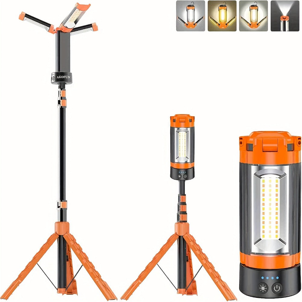 Rechargeable Camping Light 12000mAh with 79 Inch Detachable Tripod Stand, Dimmable 3-Head LED Work Light