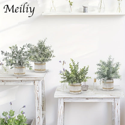 Mini Artificial Potted Plants 4 Pack, Realistic Fake Greenery in White Pots for Home, Office & Party Decor
