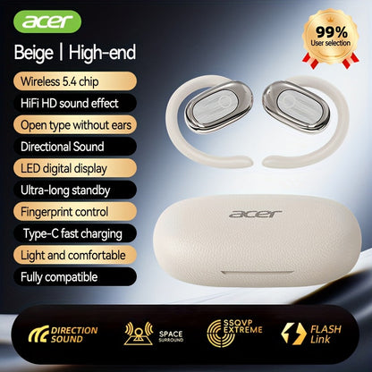 True Wireless Earbuds Acer Open-Ear Earhook Set with Bluetooth 5.4, LED Display Case, Touch Controls and Type-C Charging