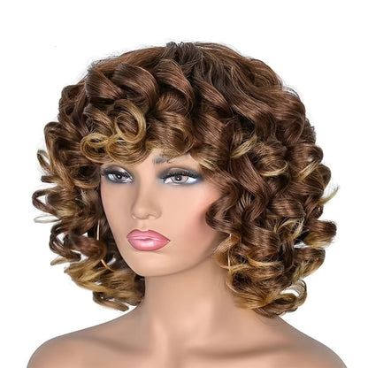 Synthetic Wig 14-Inch Kinky Curly Afro with Bangs in Black, Black-Brown or Golden 33/27 for Daily Style