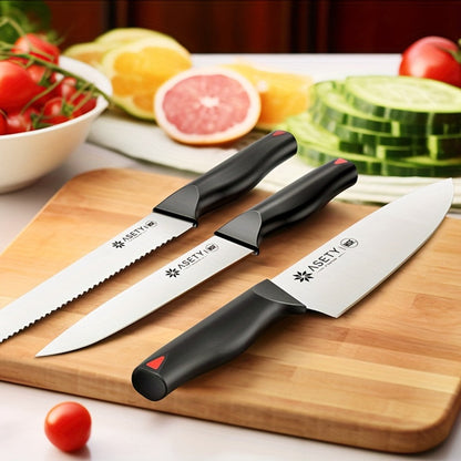 Kitchen Knife Set by ASETY, 15-Piece Stainless Steel Block Set with PP Handles in Two Finish Options