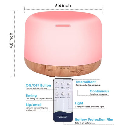 500ml Aroma Diffuser with Continuous or Intermittent Mist, Seven-Color Light, Four Timers and Remote Control
