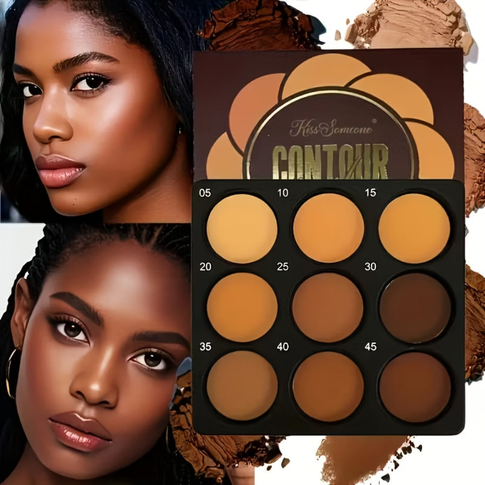 Matte Contour Palette 9 Colors Face Contouring Bronzer Kit Deep Brown Tones Buildable Blendable Multi-Use Professional Sculpting Makeup