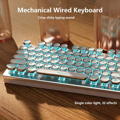 Steampunk Typewriter Mechanical Keyboard with Blue Switches – Retro Old-Fashioned USB Wired Gaming & Office Keyboard for Desktop Laptop PC