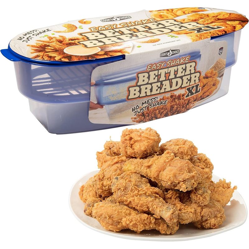 Breading Station Tray XL All-in-One Mess-Free Batter Bowl with Lid, Pour Seasoning Add Meat or Vegetables & Shake