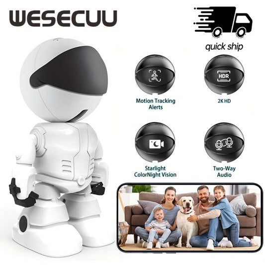 Security Camera 3MP Robot-Style Indoor Model with 360 Pan-Tilt, Auto Motion Tracking and Two-Way Audio