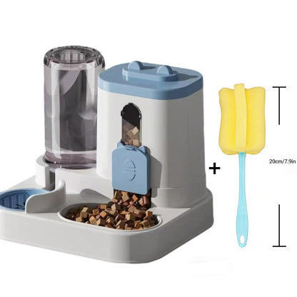 2-in-1 Cat Food and Water Dispenser – Gravity Auto Feeder Bowl Set with Quantitative Feeding, Cute Design for Cats & Small Dogs