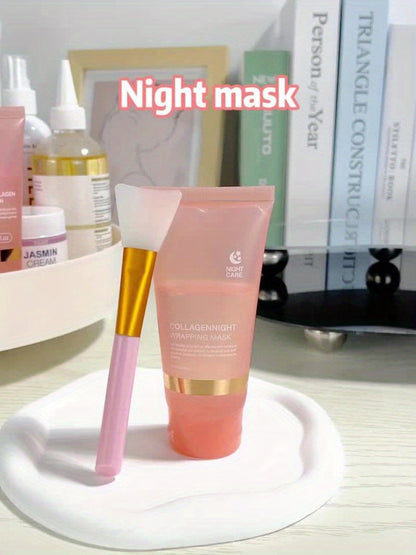 Collagen Night Mask with Jelly Brush, Alcohol-Free Squalane Gel Overnight Face Mask, Deep Nourishing &