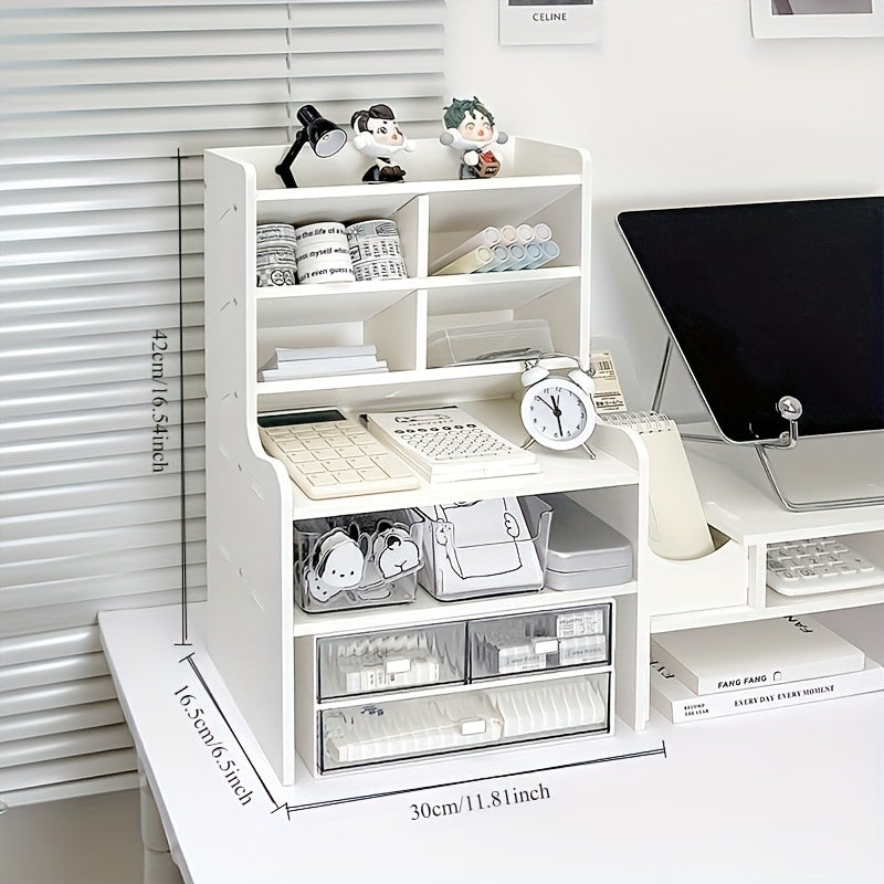 Desktop Storage Organizer with 11.81- or 19.69-Inch Six-Layer Rack and Locking Antler File Holder Options