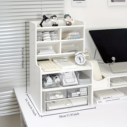 Desktop Storage Organizer with 11.81- or 19.69-Inch Six-Layer Rack and Locking Antler File Holder Options