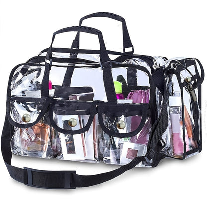 Stadium Approved Clear PVC Tote Bag Extra Large Transparent Shoulder Bag 3 External Pockets Adjustable Straps Waterproof for Men Women