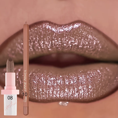 Lip Gloss Set by Pudaier with Matching Lip Liner, Glitter Finish and 10 Retained Color Pairings