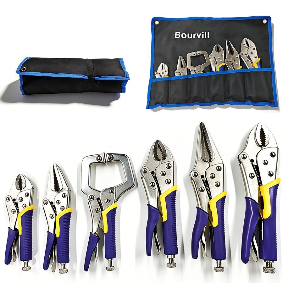 Locking Pliers Set 6pcs Heavy Duty, Includes Needle Nose Pliers 6.5" & 9.5", Curved Jaw Locking Pliers 5" 7" 10"