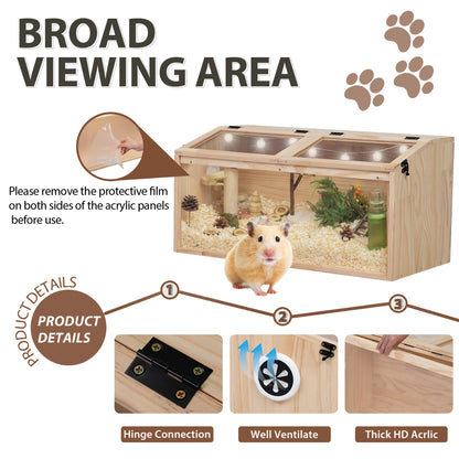 Large Hamster Cage Wooden Enclosure – 32"L x 16"W x 16"H with Acrylic Window & Openable Top | Small Animal Habitat for Guinea Pig