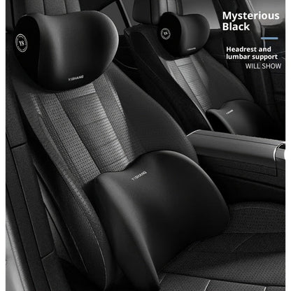 Car Headrest and Lumbar Cushion Set with Sponge Fill, Attachment Straps and Six Color Options for One Seat