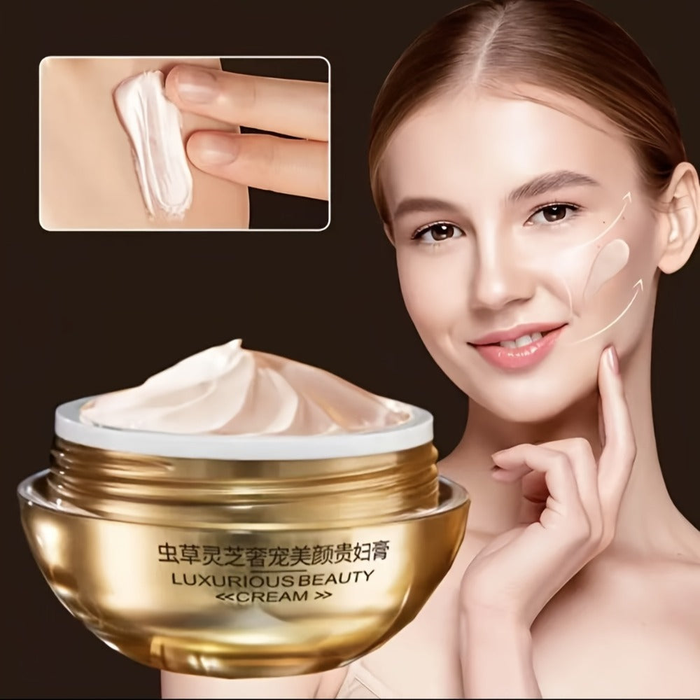 Face Cream Ganoderma Cordyceps Formula with Hyaluronic Acid, Glycerin and Golden-Tone Bottle