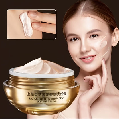 Face Cream Ganoderma Cordyceps Formula with Hyaluronic Acid, Glycerin and Golden-Tone Bottle