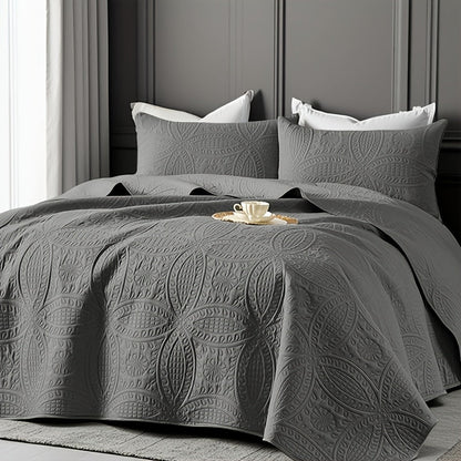 Quilt Coverlet Set 2-3 Piece Lightweight Microfiber Bedspread Coin Pattern Soft Skin-Friendly Anti-Allergy Machine Washable Twin Full Queen