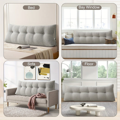 Bed Wedge Pillow Headboard Pillow with Side Pockets Removable Cover Teddy Velvet Reading Pillow Twin Queen King