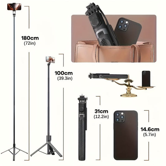 67 Inch Selfie Stick Tripod Retractable Floor Stand with Wireless Remote & 360° Rotation for an Everyday Personal Care Routine