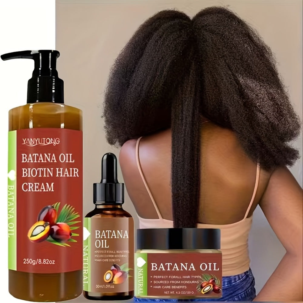 Batana Oil Set 3-Piece from Honduras - Dr. Sebi Cold Pressed Unrefined Batana Oil with Hair Mask & Essence